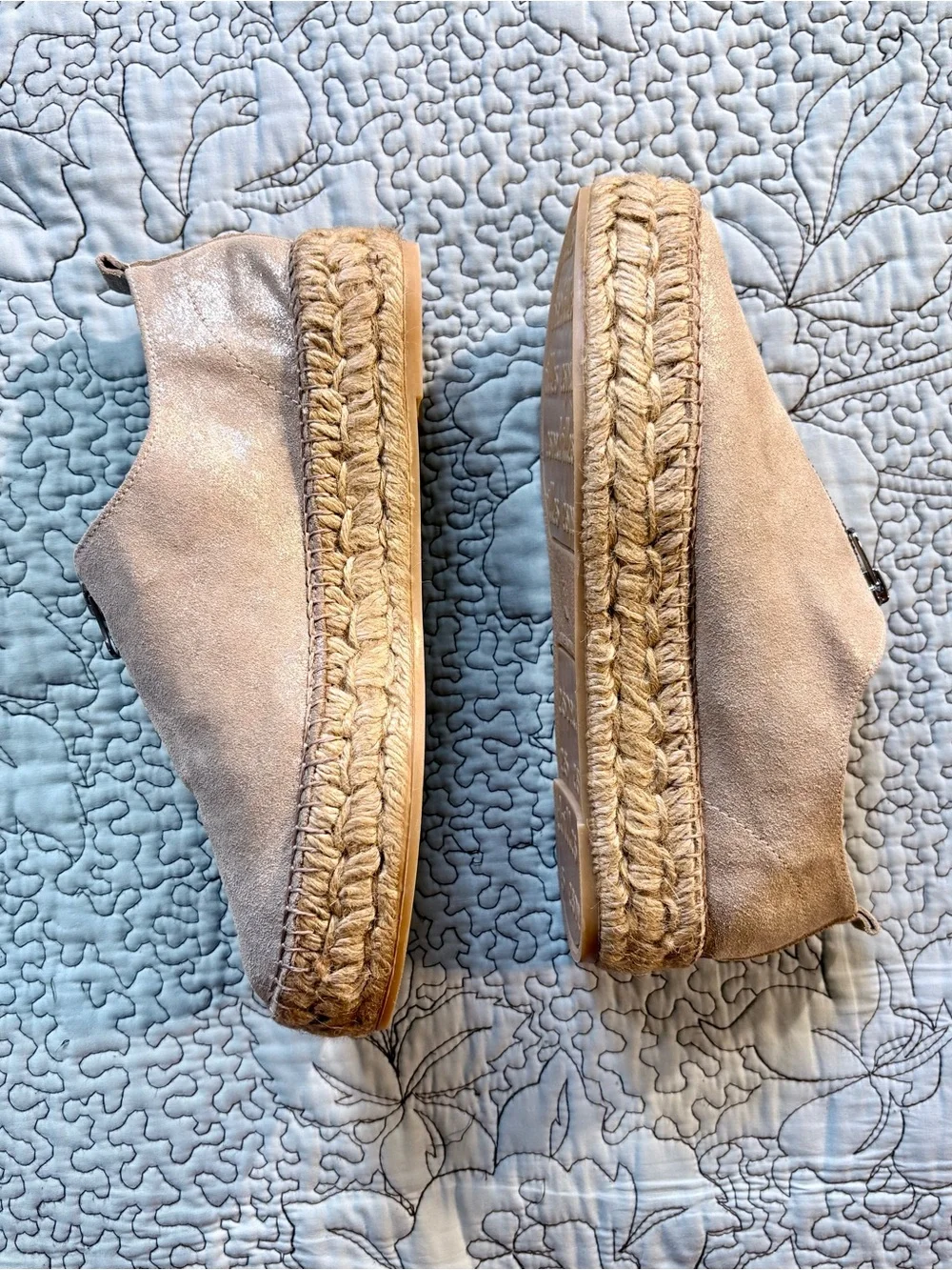 Eric Michael Serena Shimmer Suede Zip Front Platform Espadrilles US 8 (EU 38)🧡